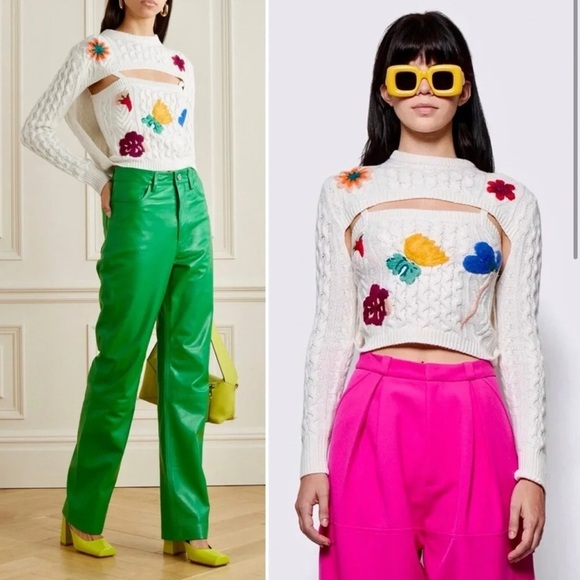 ROSIE ASSOULIN Thousand in One Ways Floral Convertible Cami Sweater Ivory XS - Picture 1 of 10